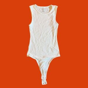 American Eagle Bodysuit Womens XS White Ribbed Sleeveless Tank Snap Closure